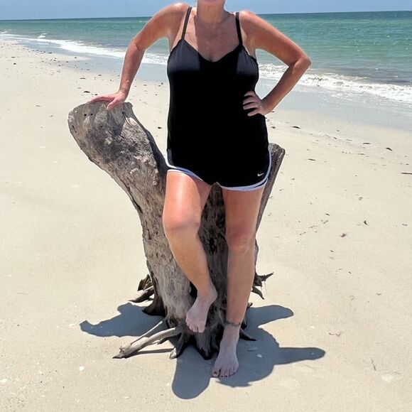 Black with gold accents Tankini top with adjustable straps- 16 DD - Picture 6 of 7